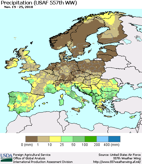 Europe Precipitation (USAF 557th WW) Thematic Map For 11/19/2018 - 11/25/2018