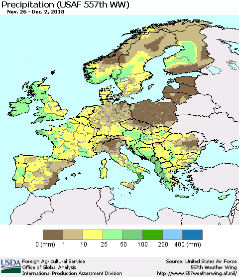 Europe Precipitation (USAF 557th WW) Thematic Map For 11/26/2018 - 12/2/2018