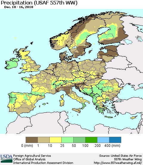 Europe Precipitation (USAF 557th WW) Thematic Map For 12/10/2018 - 12/16/2018
