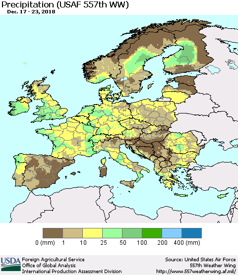 Europe Precipitation (USAF 557th WW) Thematic Map For 12/17/2018 - 12/23/2018