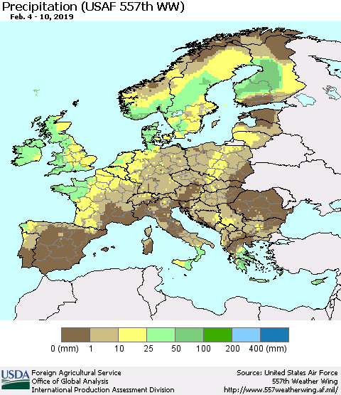 Europe Precipitation (USAF 557th WW) Thematic Map For 2/4/2019 - 2/10/2019