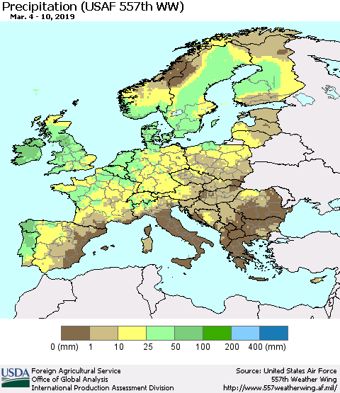 Europe Precipitation (USAF 557th WW) Thematic Map For 3/4/2019 - 3/10/2019