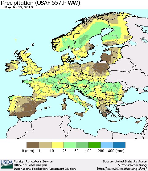 Europe Precipitation (USAF 557th WW) Thematic Map For 5/6/2019 - 5/12/2019
