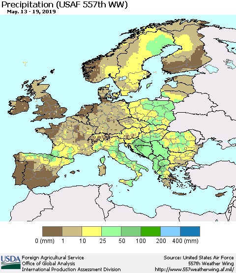 Europe Precipitation (USAF 557th WW) Thematic Map For 5/13/2019 - 5/19/2019