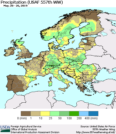 Europe Precipitation (USAF 557th WW) Thematic Map For 5/20/2019 - 5/26/2019
