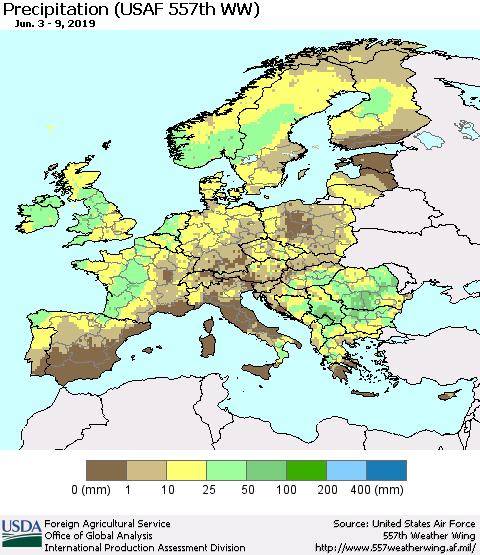 Europe Precipitation (USAF 557th WW) Thematic Map For 6/3/2019 - 6/9/2019