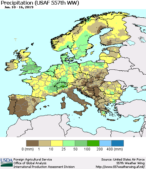Europe Precipitation (USAF 557th WW) Thematic Map For 6/10/2019 - 6/16/2019