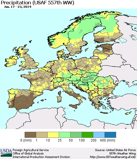 Europe Precipitation (USAF 557th WW) Thematic Map For 6/17/2019 - 6/23/2019
