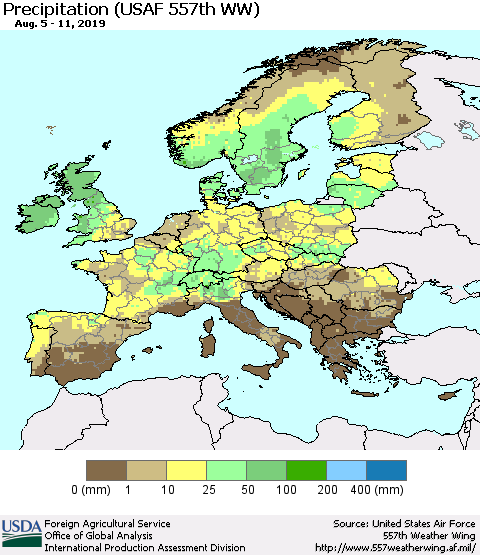 Europe Precipitation (USAF 557th WW) Thematic Map For 8/5/2019 - 8/11/2019