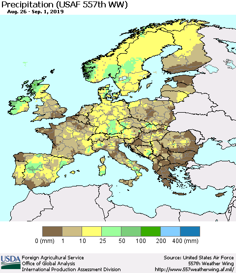 Europe Precipitation (USAF 557th WW) Thematic Map For 8/26/2019 - 9/1/2019
