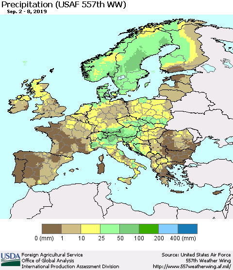 Europe Precipitation (USAF 557th WW) Thematic Map For 9/2/2019 - 9/8/2019