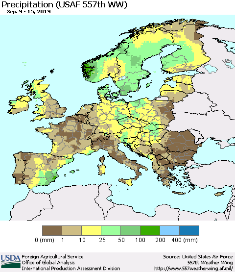 Europe Precipitation (USAF 557th WW) Thematic Map For 9/9/2019 - 9/15/2019