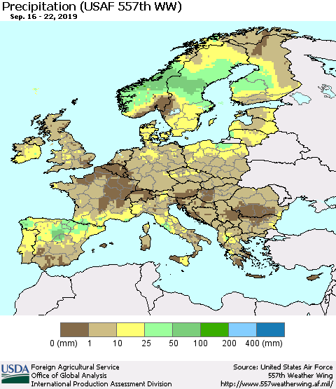 Europe Precipitation (USAF 557th WW) Thematic Map For 9/16/2019 - 9/22/2019