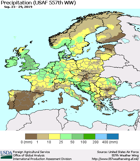 Europe Precipitation (USAF 557th WW) Thematic Map For 9/23/2019 - 9/29/2019
