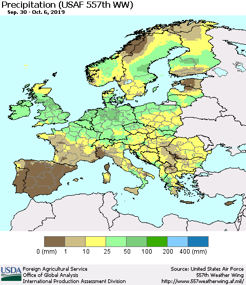Europe Precipitation (USAF 557th WW) Thematic Map For 9/30/2019 - 10/6/2019