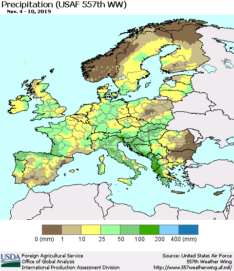 Europe Precipitation (USAF 557th WW) Thematic Map For 11/4/2019 - 11/10/2019