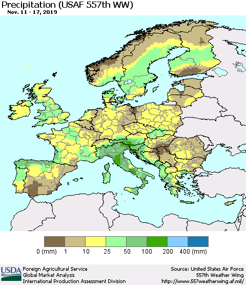 Europe Precipitation (USAF 557th WW) Thematic Map For 11/11/2019 - 11/17/2019