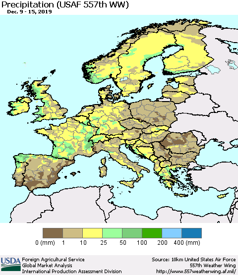 Europe Precipitation (USAF 557th WW) Thematic Map For 12/9/2019 - 12/15/2019