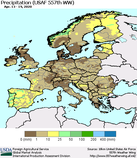 Europe Precipitation (USAF 557th WW) Thematic Map For 4/13/2020 - 4/19/2020