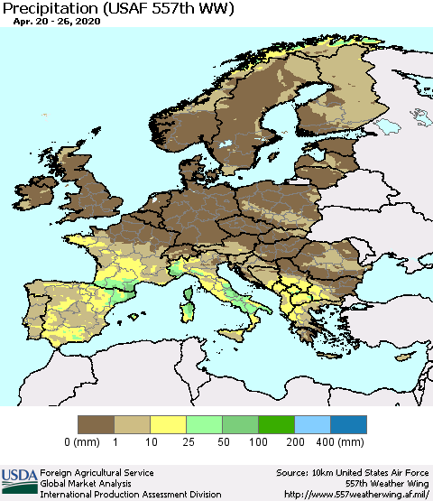 Europe Precipitation (USAF 557th WW) Thematic Map For 4/20/2020 - 4/26/2020