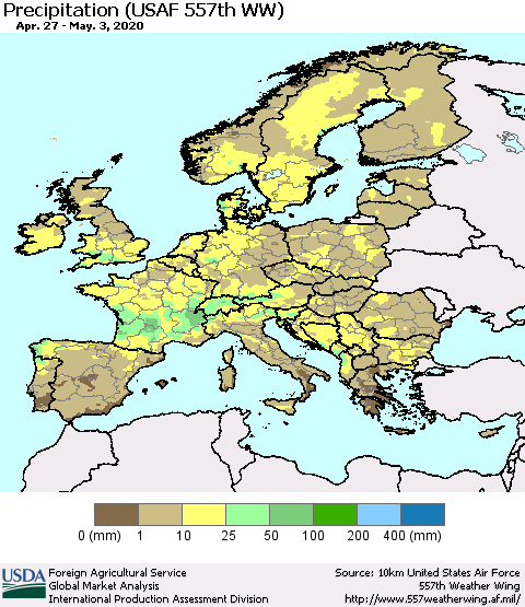 Europe Precipitation (USAF 557th WW) Thematic Map For 4/27/2020 - 5/3/2020