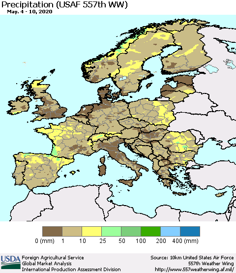 Europe Precipitation (USAF 557th WW) Thematic Map For 5/4/2020 - 5/10/2020
