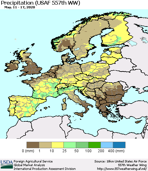Europe Precipitation (USAF 557th WW) Thematic Map For 5/11/2020 - 5/17/2020