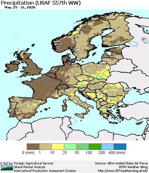 Europe Precipitation (USAF 557th WW) Thematic Map For 5/25/2020 - 5/31/2020