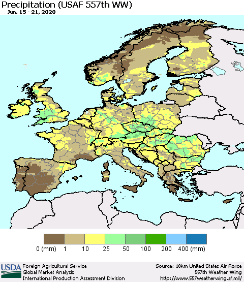 Europe Precipitation (USAF 557th WW) Thematic Map For 6/15/2020 - 6/21/2020