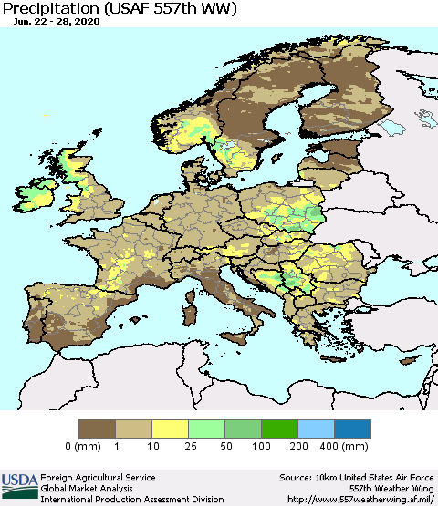 Europe Precipitation (USAF 557th WW) Thematic Map For 6/22/2020 - 6/28/2020