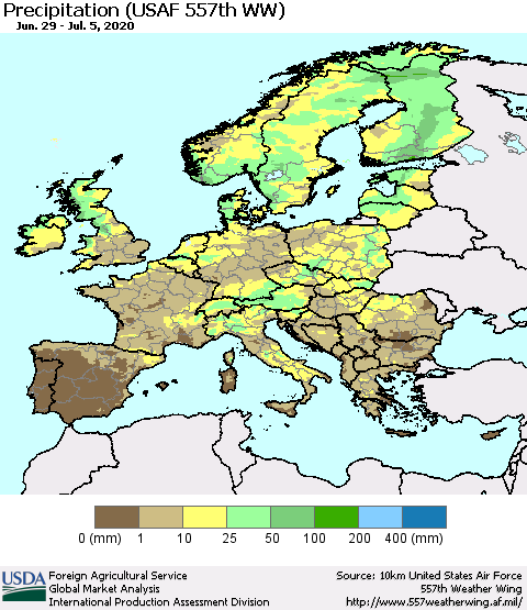 Europe Precipitation (USAF 557th WW) Thematic Map For 6/29/2020 - 7/5/2020