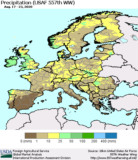 Europe Precipitation (USAF 557th WW) Thematic Map For 8/17/2020 - 8/23/2020
