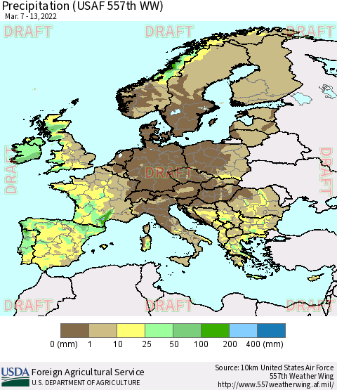 Europe Precipitation (USAF 557th WW) Thematic Map For 3/7/2022 - 3/13/2022