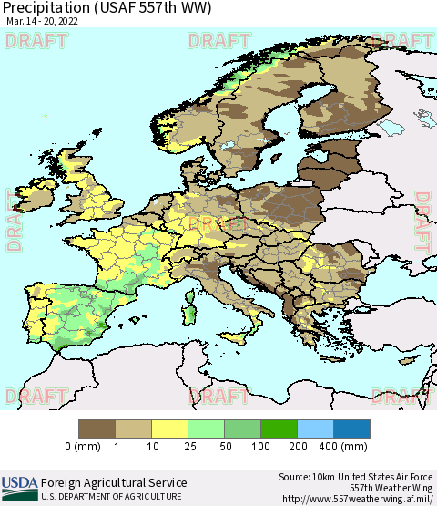 Europe Precipitation (USAF 557th WW) Thematic Map For 3/14/2022 - 3/20/2022