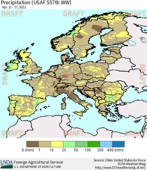 Europe Precipitation (USAF 557th WW) Thematic Map For 4/11/2022 - 4/17/2022