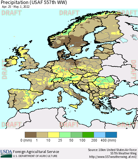 Europe Precipitation (USAF 557th WW) Thematic Map For 4/25/2022 - 5/1/2022