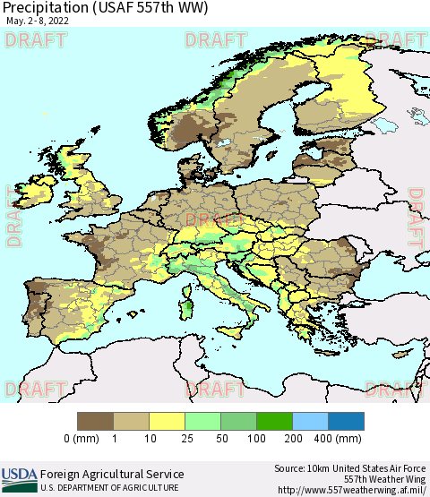 Europe Precipitation (USAF 557th WW) Thematic Map For 5/2/2022 - 5/8/2022