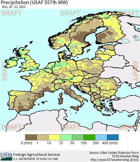 Europe Precipitation (USAF 557th WW) Thematic Map For 5/16/2022 - 5/22/2022