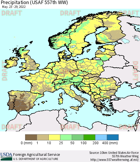 Europe Precipitation (USAF 557th WW) Thematic Map For 5/23/2022 - 5/29/2022
