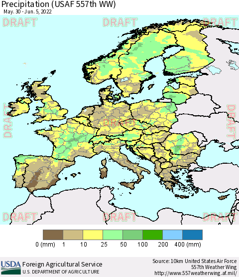 Europe Precipitation (USAF 557th WW) Thematic Map For 5/30/2022 - 6/5/2022