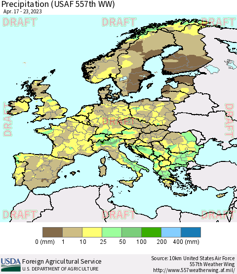 Europe Precipitation (USAF 557th WW) Thematic Map For 4/17/2023 - 4/23/2023