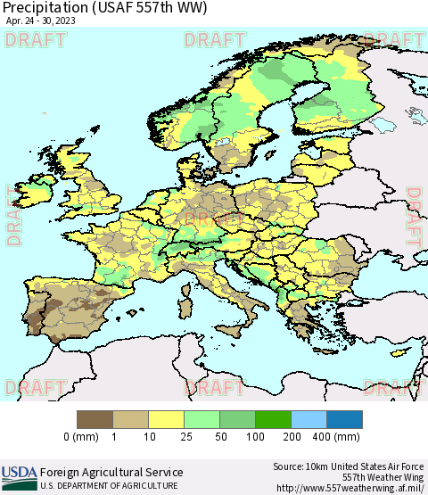 Europe Precipitation (USAF 557th WW) Thematic Map For 4/24/2023 - 4/30/2023