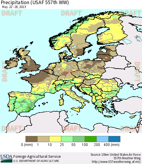 Europe Precipitation (USAF 557th WW) Thematic Map For 5/22/2023 - 5/28/2023