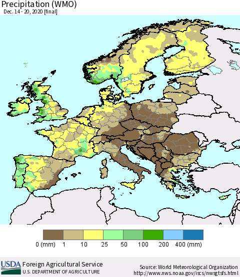 Europe Precipitation (WMO) Thematic Map For 12/14/2020 - 12/20/2020