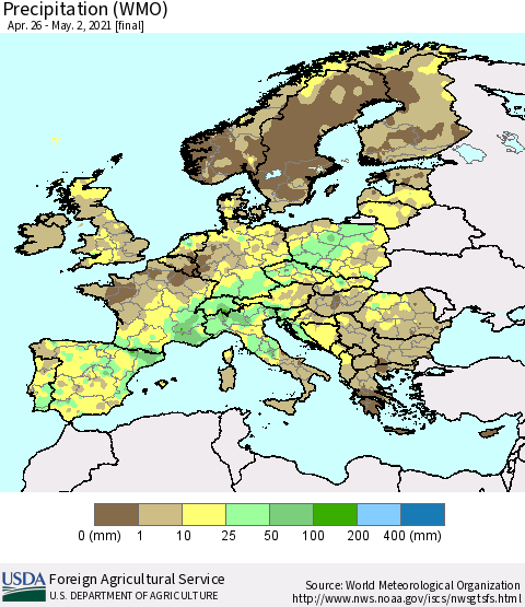 Europe Precipitation (WMO) Thematic Map For 4/26/2021 - 5/2/2021