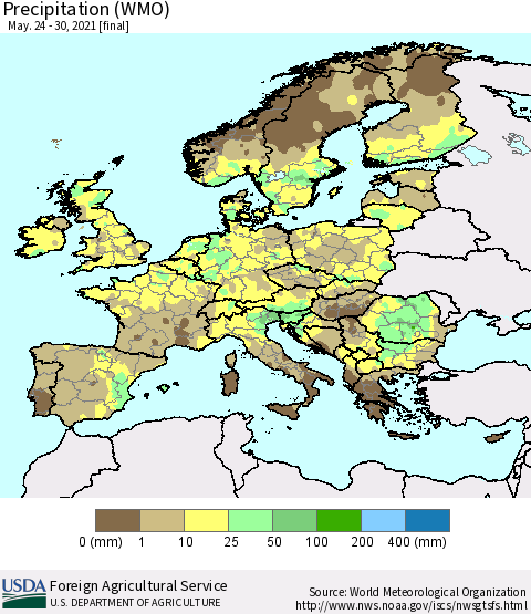 Europe Precipitation (WMO) Thematic Map For 5/24/2021 - 5/30/2021