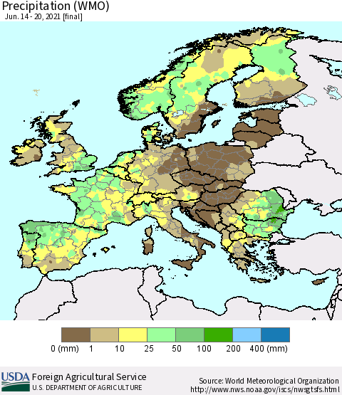 Europe Precipitation (WMO) Thematic Map For 6/14/2021 - 6/20/2021