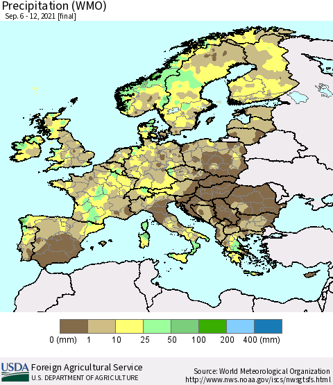 Europe Precipitation (WMO) Thematic Map For 9/6/2021 - 9/12/2021