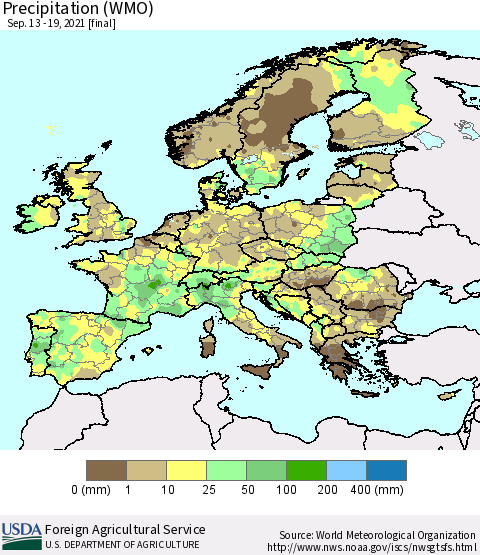 Europe Precipitation (WMO) Thematic Map For 9/13/2021 - 9/19/2021