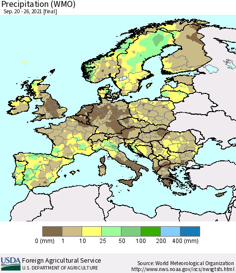 Europe Precipitation (WMO) Thematic Map For 9/20/2021 - 9/26/2021